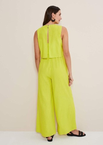 Phase Eight Aubrey Lime Linen Wide Leg Jumpsuit Light Green Canada | OUPVGE-508